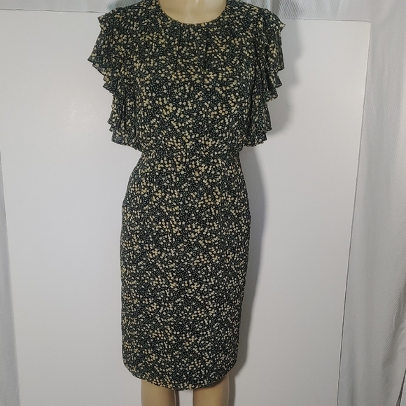Mikael Aghal Multicolor Floral Print Ruffle Flutter Sleeve Dress Size 4 - Picture 1 of 11